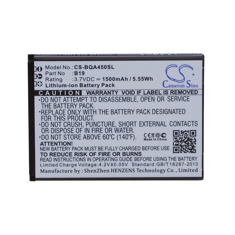 Li-ion Battery fits Bq, aquaris 4.5 3.7V, 1500mAh Mobile & SmartPhone Cameron Sino Technology Limited (Suspended)