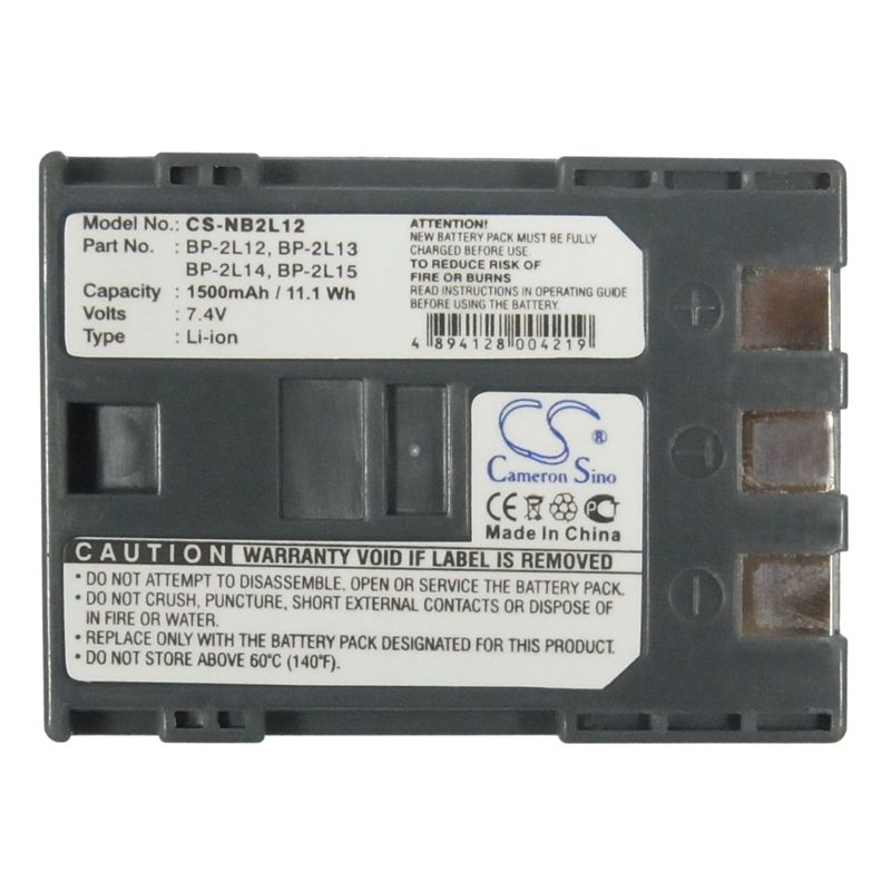 Li-ion Battery Fits Canon, Dc310, Dc320, Dc330 7.4v, 1500mah Camera Cameron Sino Technology Limited