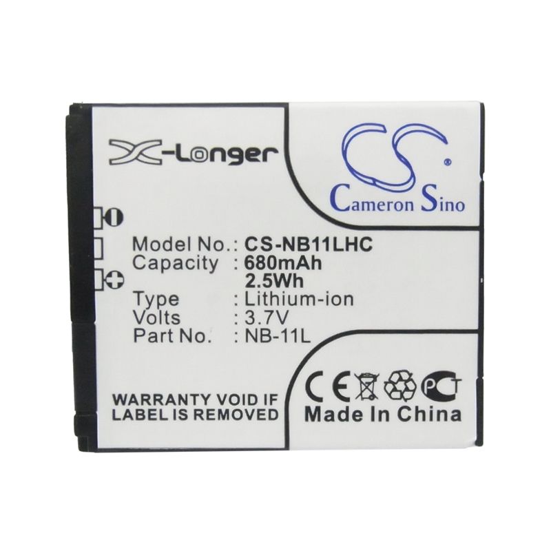 Li-ion Battery Fits Canon, Elph 110 Hs, Elph 340 Hs, Ixus 125 3.7v, 680mah Camera Cameron Sino Technology Limited