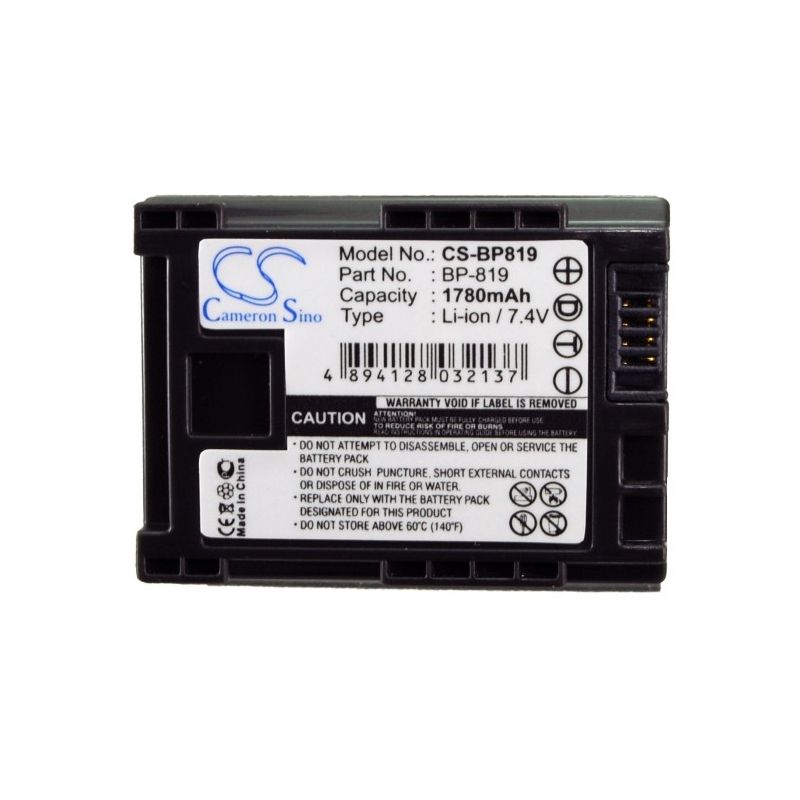 Li-ion Battery Fits Canon, Fs10 Flash Memory Camcorder, Fs100 Flash Memory Camcorder, Fs11 Flash Memory Camcorder 7.4v, 1780mah Camera Cameron Sino Technology Limited