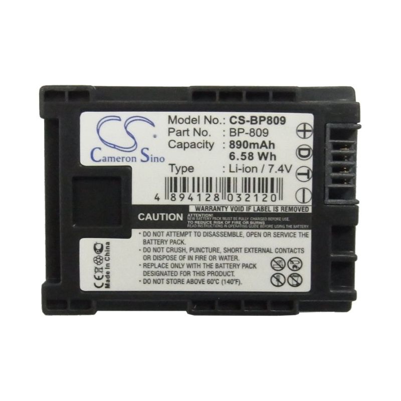 Li-ion Battery Fits Canon, Fs10 Flash Memory Camcorder, Fs100 Flash Memory Camcorder, Fs11 Flash Memory Camcorder 7.4v, 890mah Camera Cameron Sino Technology Limited