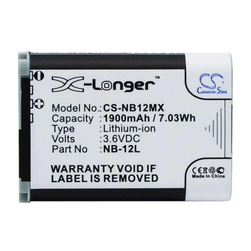 Li-ion Battery fits Canon, Legria Mini X, Powershot G1x Mark ?, Powershot N100 3.6V, 1900mAh Camera Cameron Sino Technology Limited