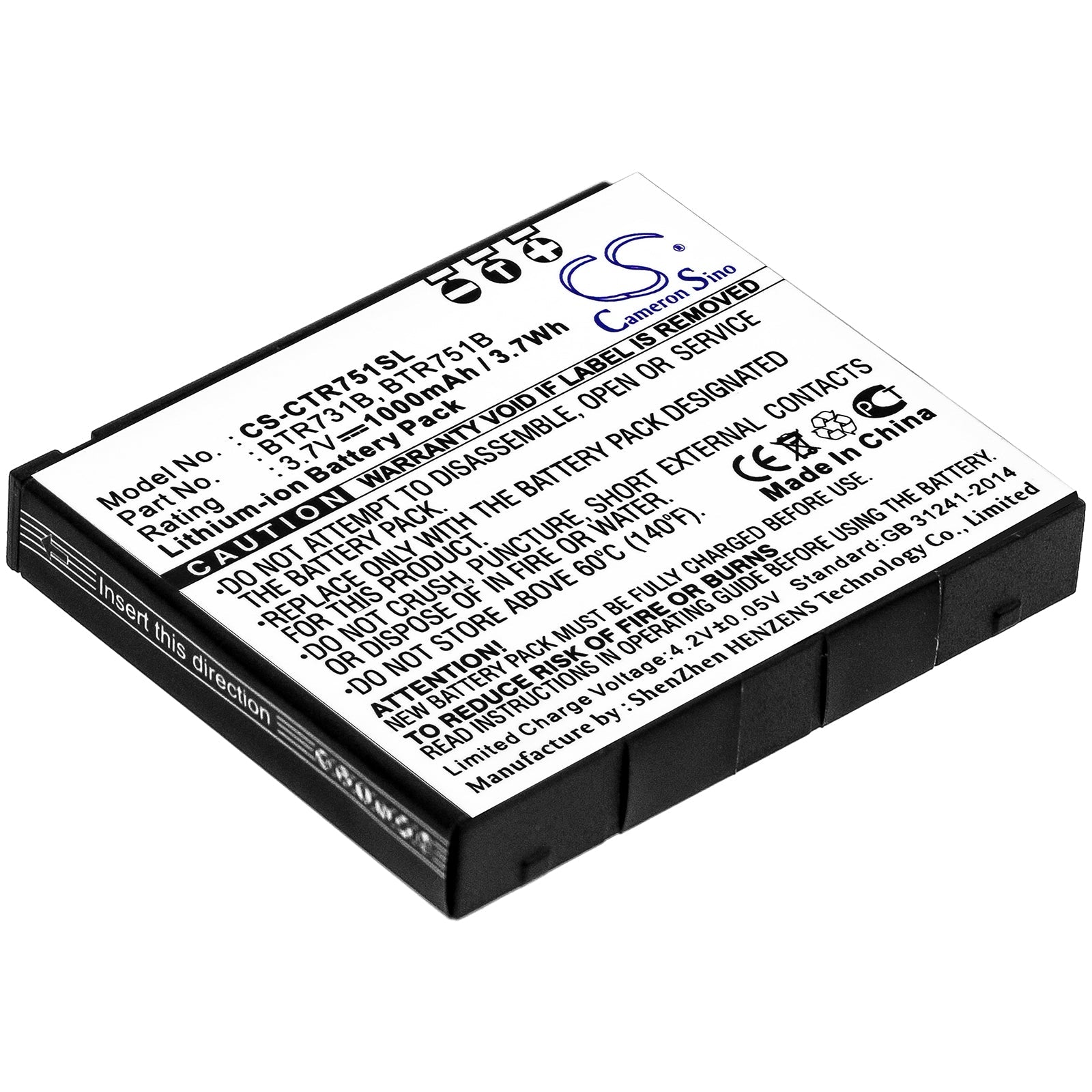 Li-ion Battery fits Casio, C731, C751 3.7V, 1000mAh Mobile & SmartPhone Cameron Sino Technology Limited
