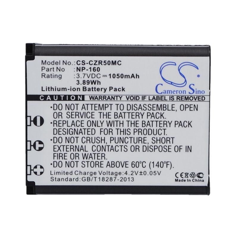 Li-ion Battery fits Casio, Exilim Ex-fc500, Exilim Ex-zr50, Exilim Ex-zr55 3.7V, 1050mAh Camera Cameron Sino Technology Limited