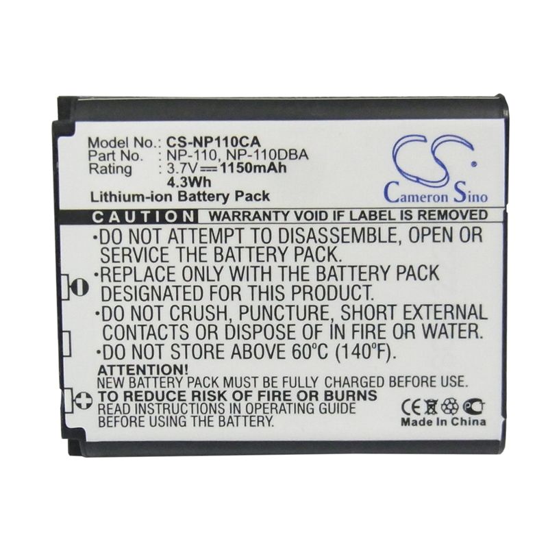 Li-ion Battery fits Casio, Exilim Ex-z200, Exilim Ex-z2000, Exilim Ex-z3000 3.7V, 1150mAh Camera Cameron Sino Technology Limited