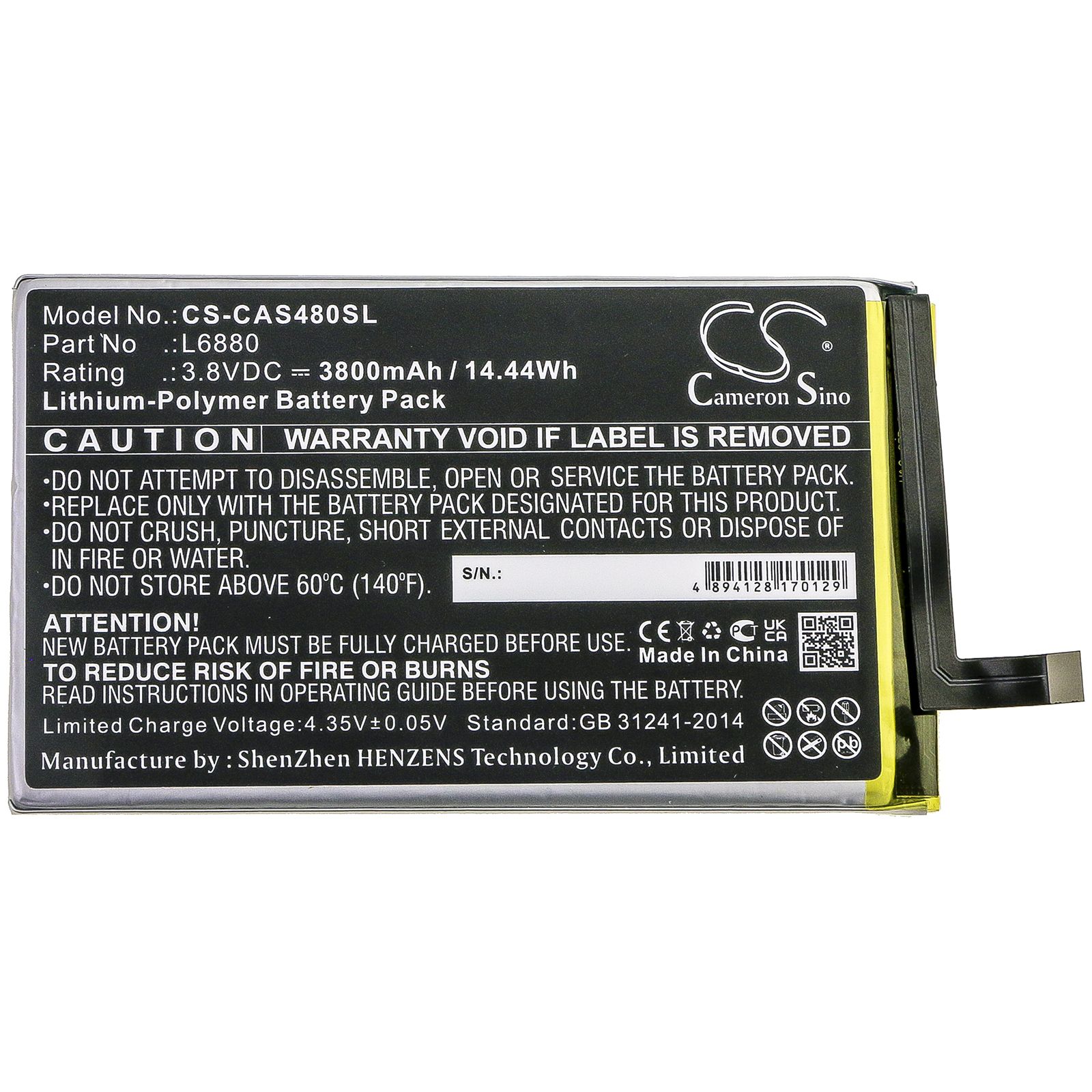 Li-ion Battery fits Caterpillar, Cat S48c 3.8V, 3800mAh Mobile & SmartPhone Cameron Sino Technology Limited
