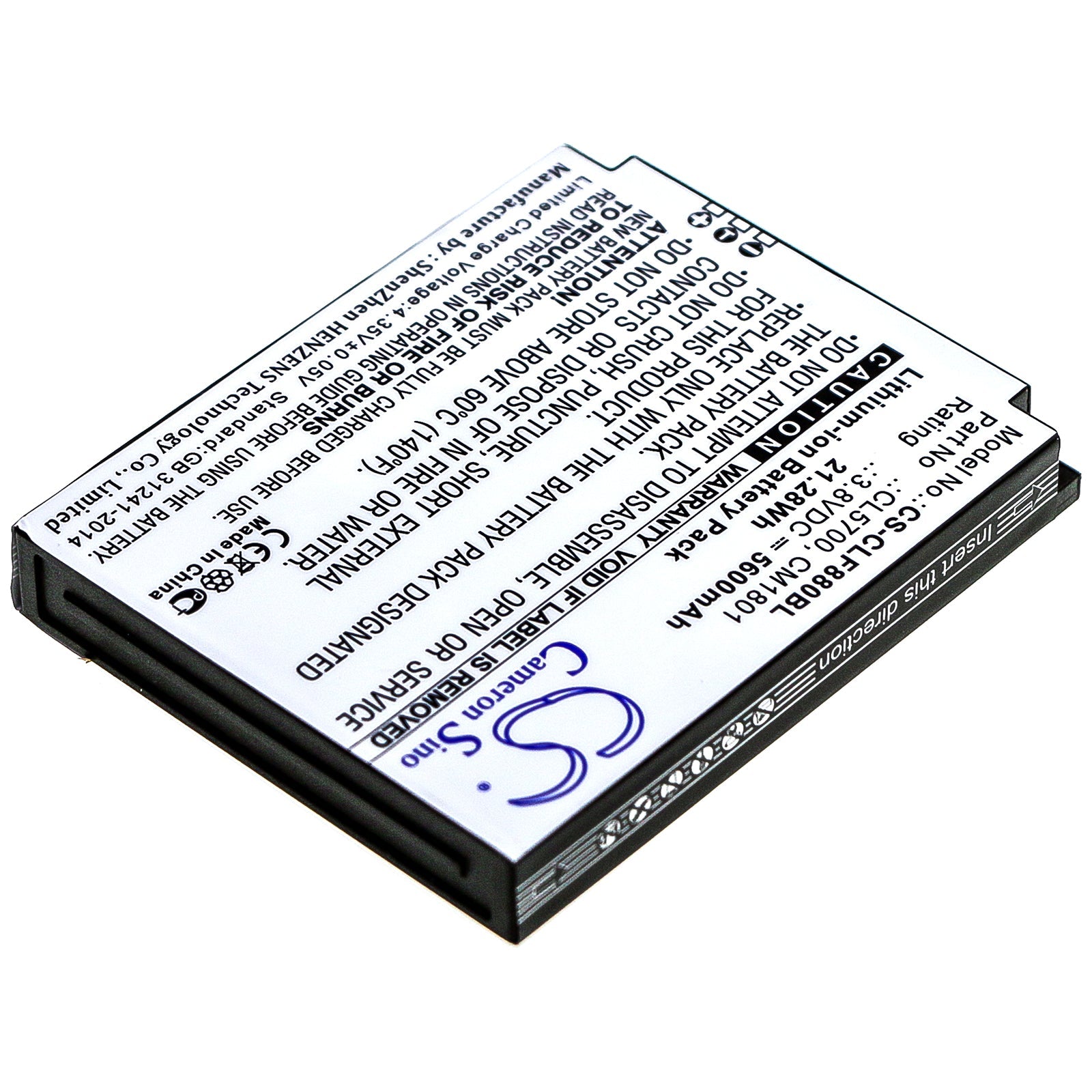 Li-ion Battery fits Cilico, F880, F880p 3.8V, 5600mAh Barcode Scanner Cameron Sino Technology Limited