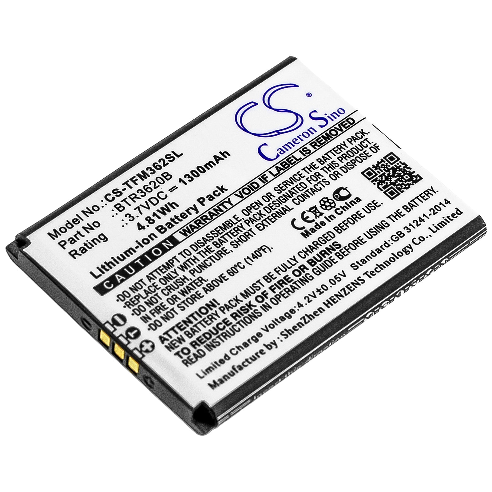Li-ion Battery fits Cingular, 3g Flip M3620, Teleepoch, Flip M3620 3.7V, 1300mAh Communications Cameron Sino Technology Limited (Suspended)