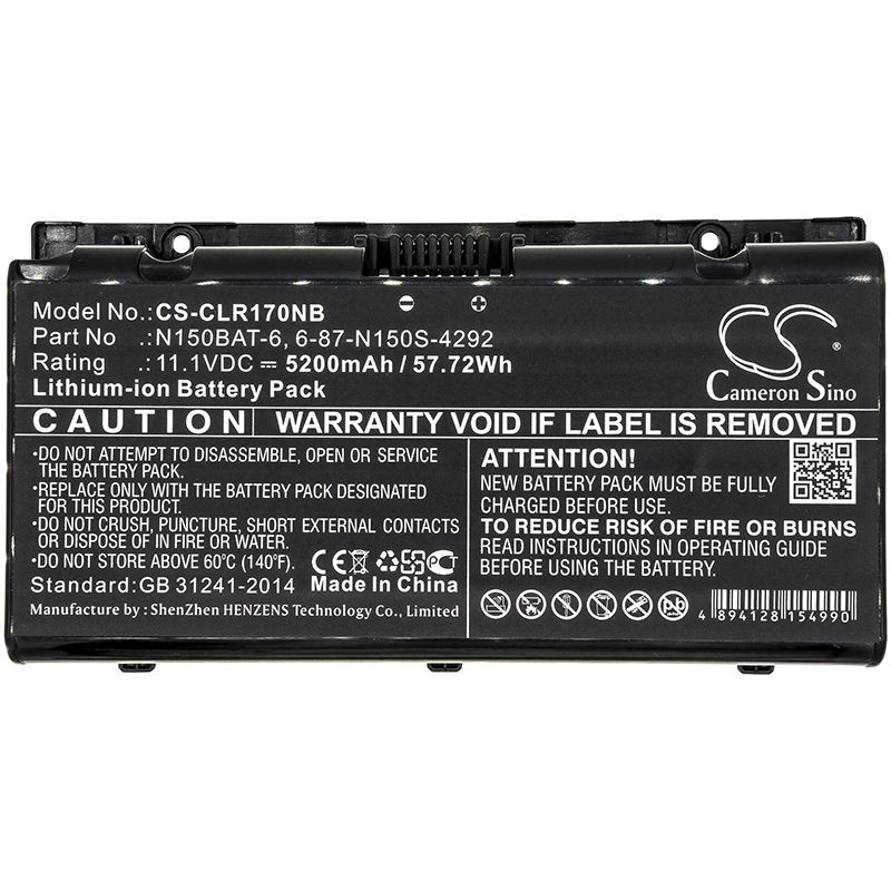 Li-ion Battery fits Clevo, N150rd, N150rd1 11.1V, 5200mAh Notebook & Laptop Cameron Sino Technology Limited