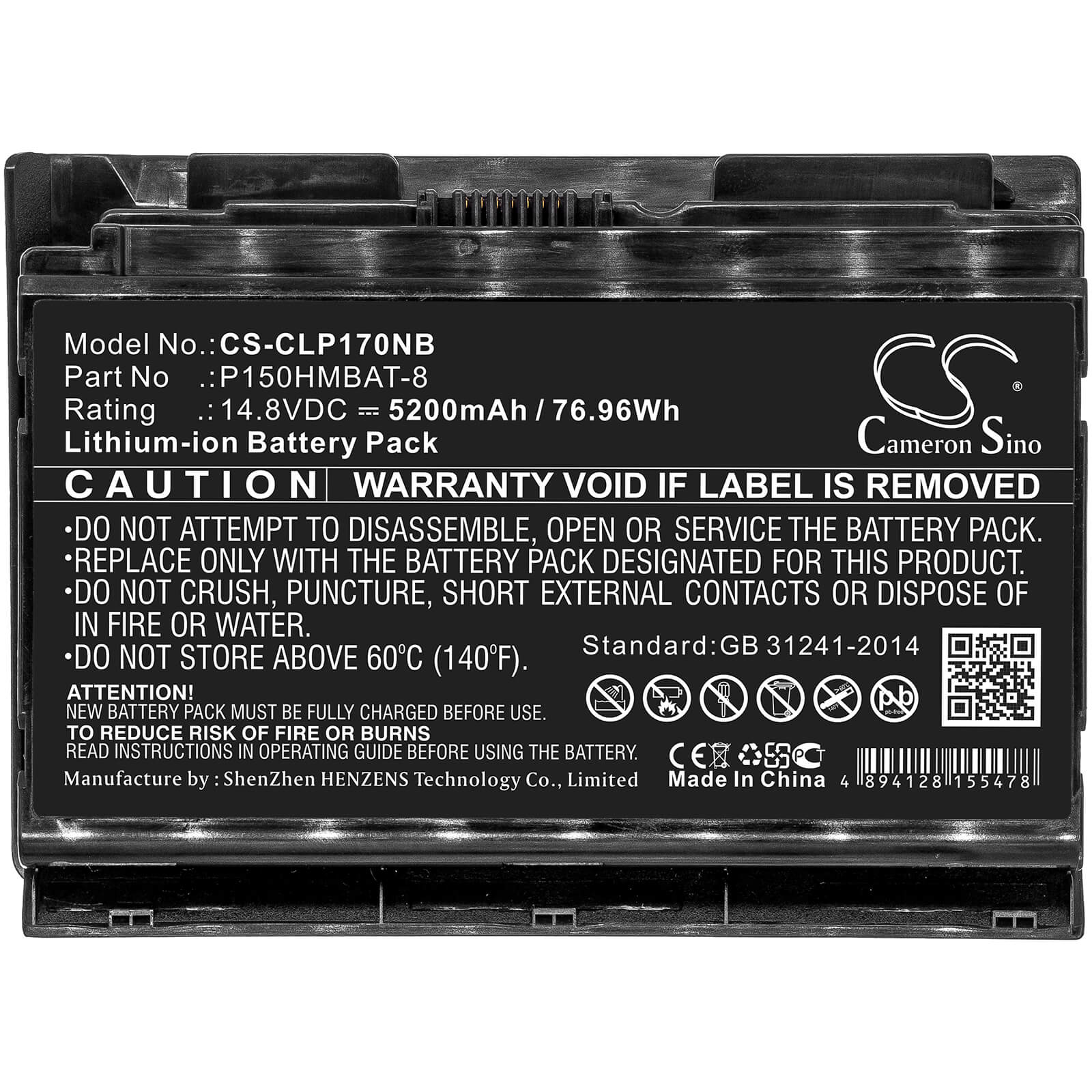 Li-ion Battery fits Clevo, Nexoc G505, P170hmx 14.8V, 5200mAh Notebook & Laptop Cameron Sino Technology Limited