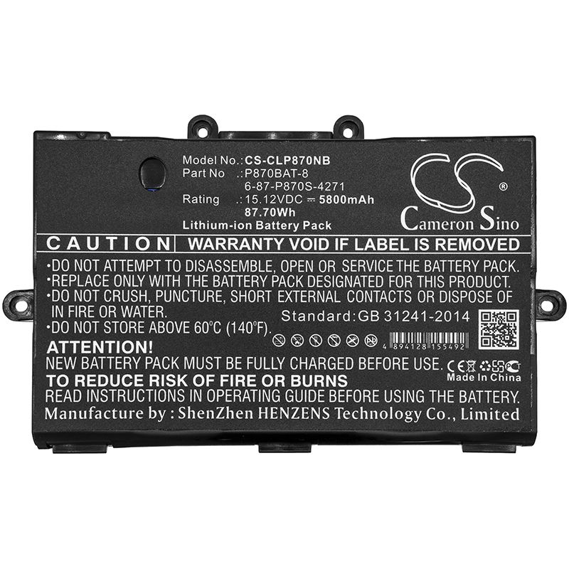 Li-ion Battery fits Clevo, P775dm3, P8700s 15.12V, 5800mAh Notebook & Laptop Cameron Sino Technology Limited