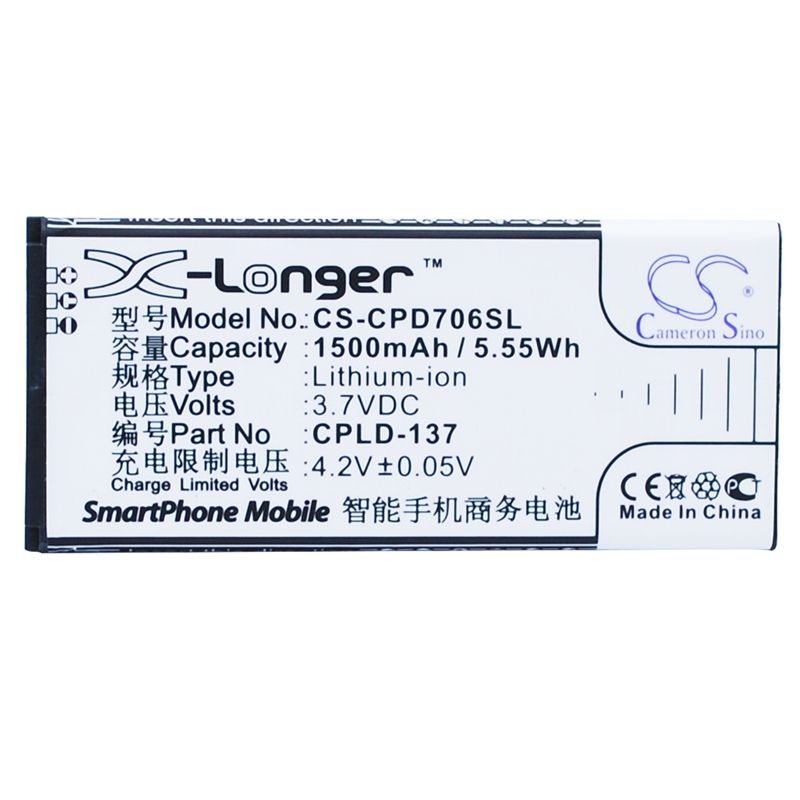 Li-ion Battery fits Coolpad, 7060s 3.7V, 1500mAh Mobile & SmartPhone Cameron Sino Technology Limited