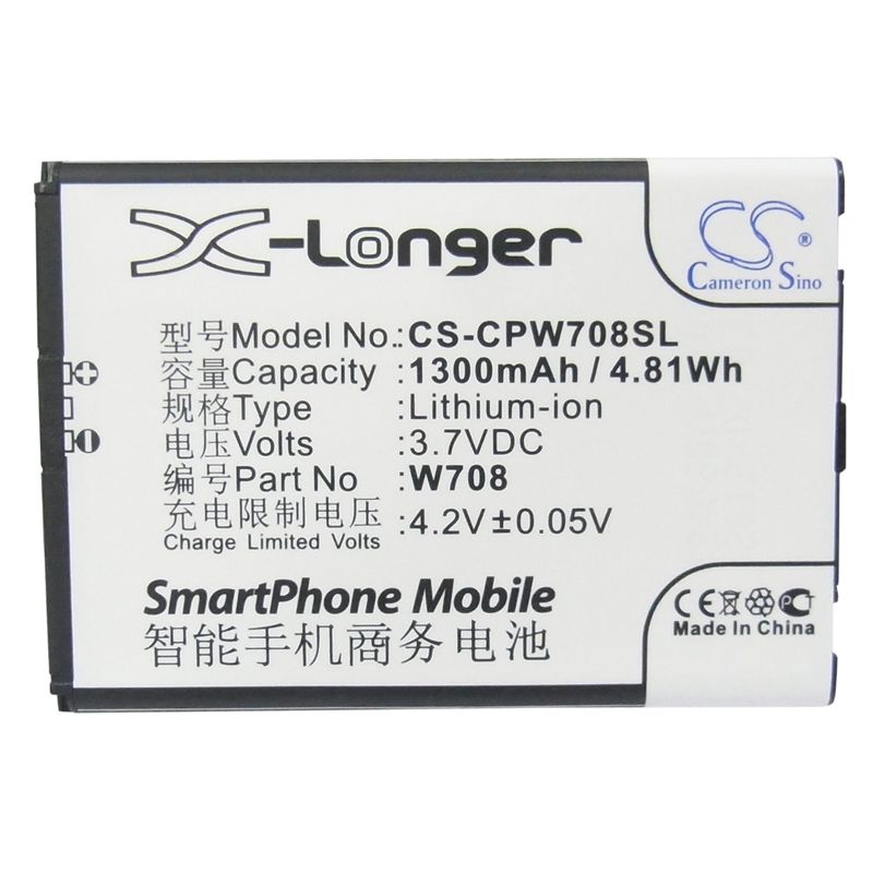 Li-ion Battery fits Coolpad, w708 3.7V, 1300mAh Mobile & SmartPhone Cameron Sino Technology Limited (Suspended)