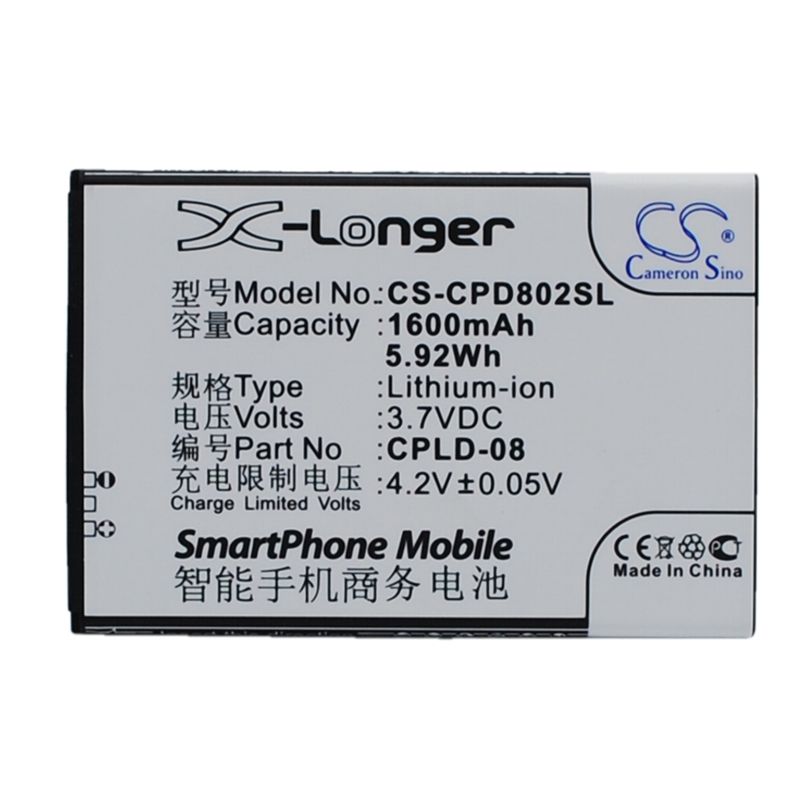 Li-ion Battery fits Coolpad,8020 3.7V, 1600mAh Communications Cameron Sino Technology Limited (Suspended)
