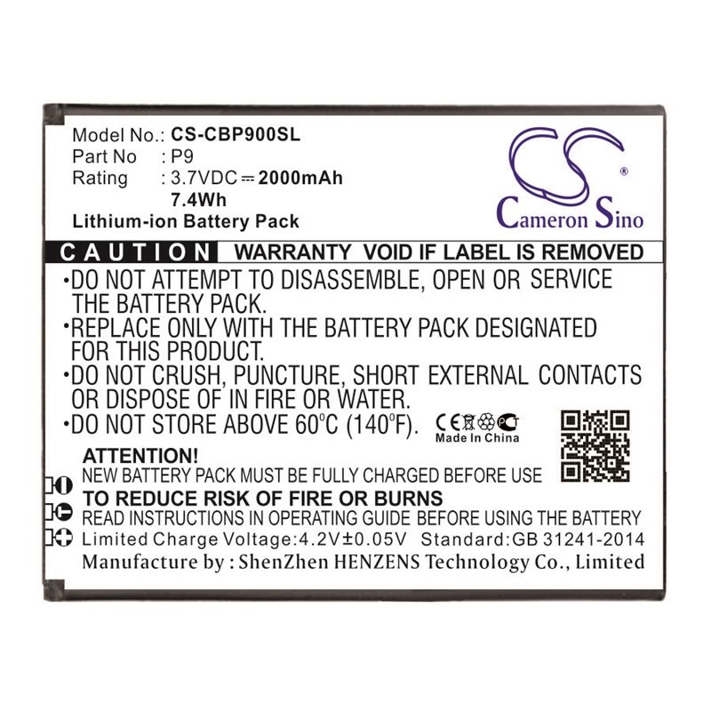 Li-ion Battery fits Cubot, p9 3.7V, 2000mAh Mobile & SmartPhone Cameron Sino Technology Limited