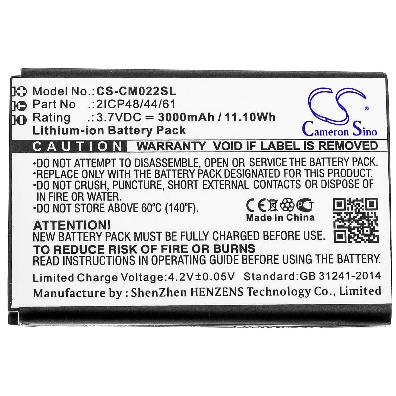 Li-ion Battery fits Custom Battery Pack, 2icp48/44/61 3.7V, 3000mAh Battery Pack Cameron Sino Technology Limited
