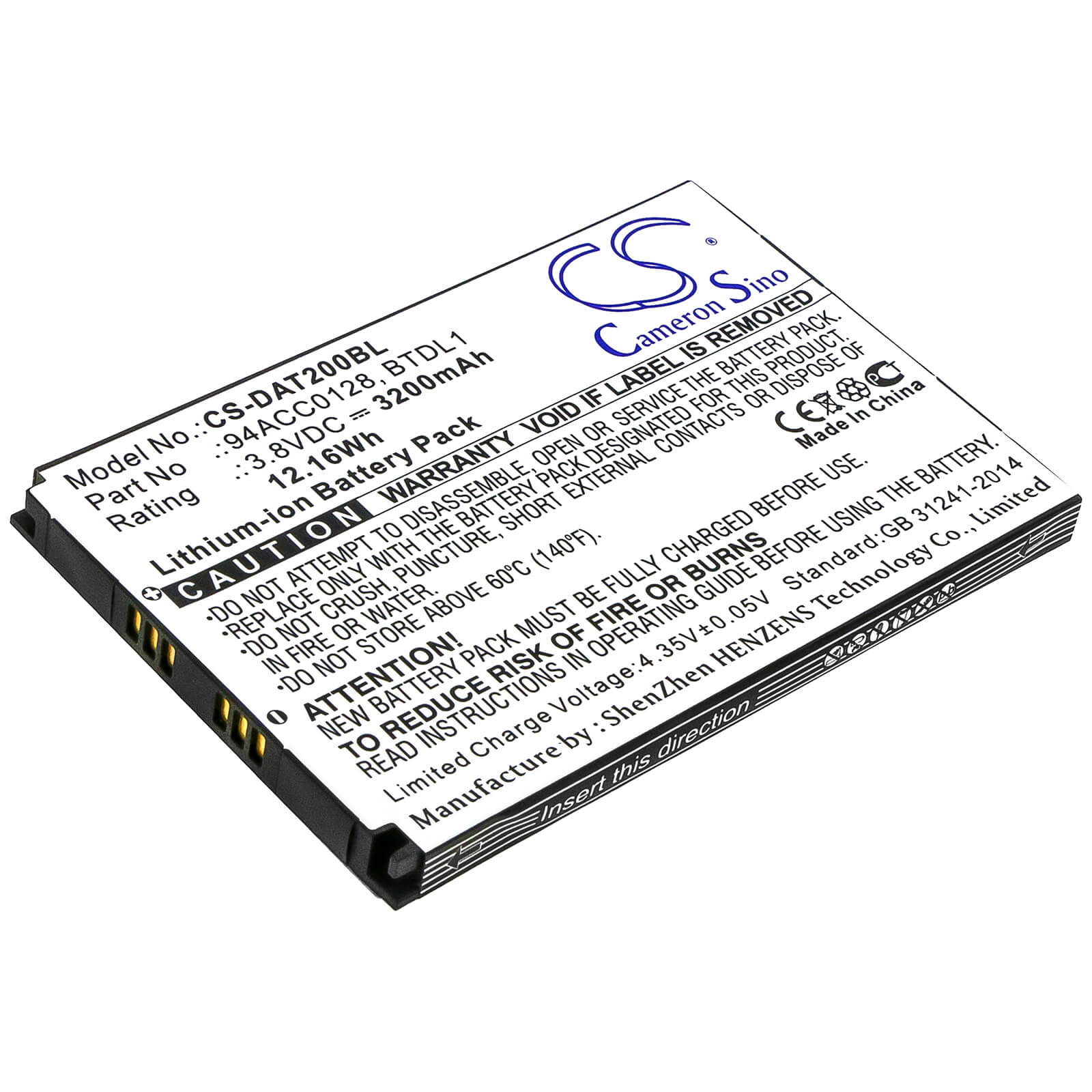 Li-ion Battery fits Datalogic, Axist, Dl-axist 3.7V, 3200mAh Barcode Scanner Cameron Sino Technology Limited