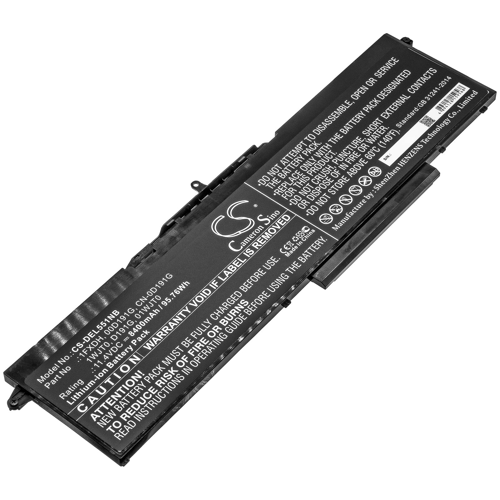Li-ion Battery fits Dell, 01wjt0, 0d191g, 1fxdh, 1wjt0, Cn-0d191g, D191g 11.4V, 8400mAh Notebook & Laptop Cameron Sino Technology Limited