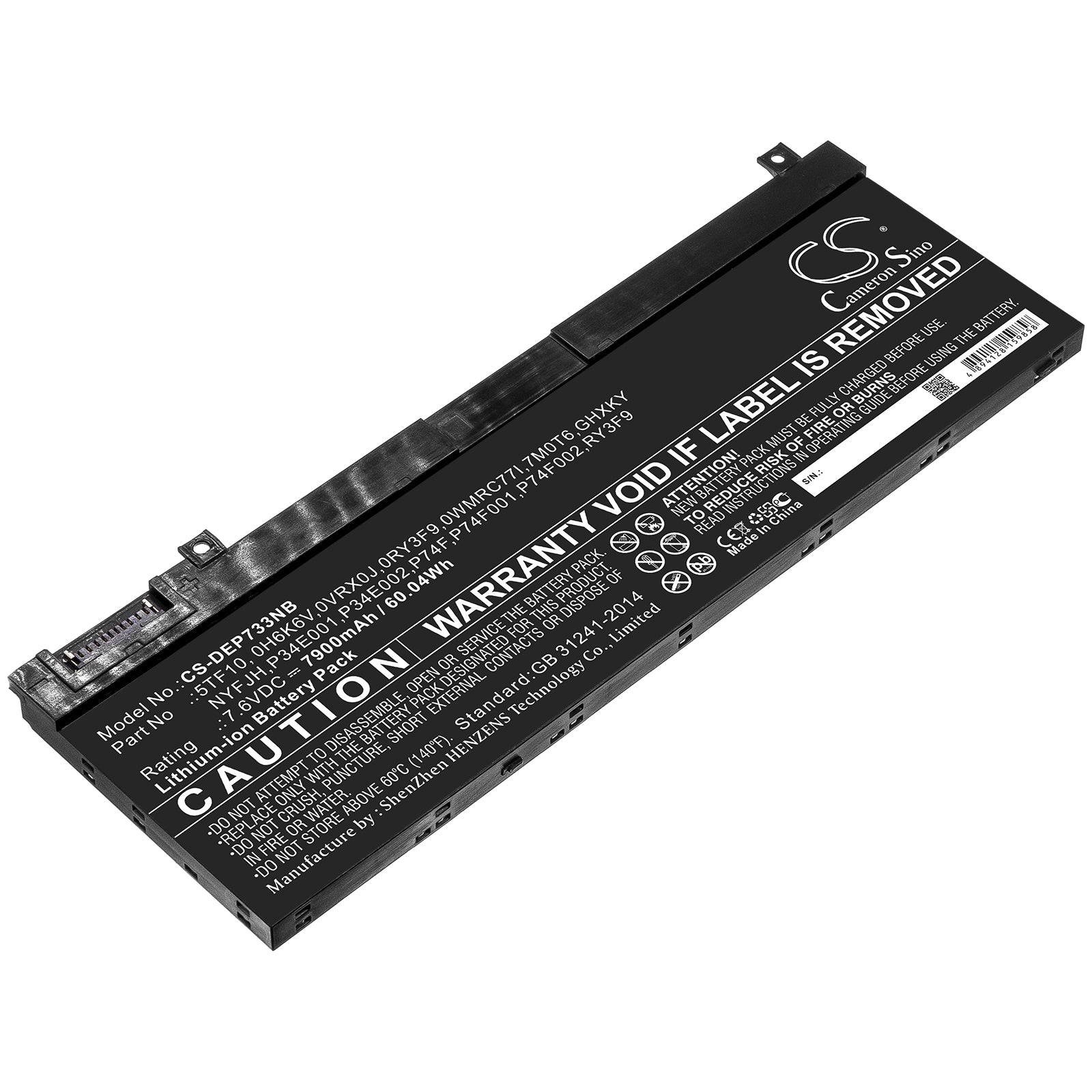 Li-ion Battery fits Dell, 0h6k6v, 0ry3f9, 0vrx0j, 0wmrc77i, 5tf10, 7m0t6, Ghxky, Nyfjh, P34e001, P34e002, P74f, P74f001, P74f002 Notebook & Laptop Cameron Sino Technology Limited