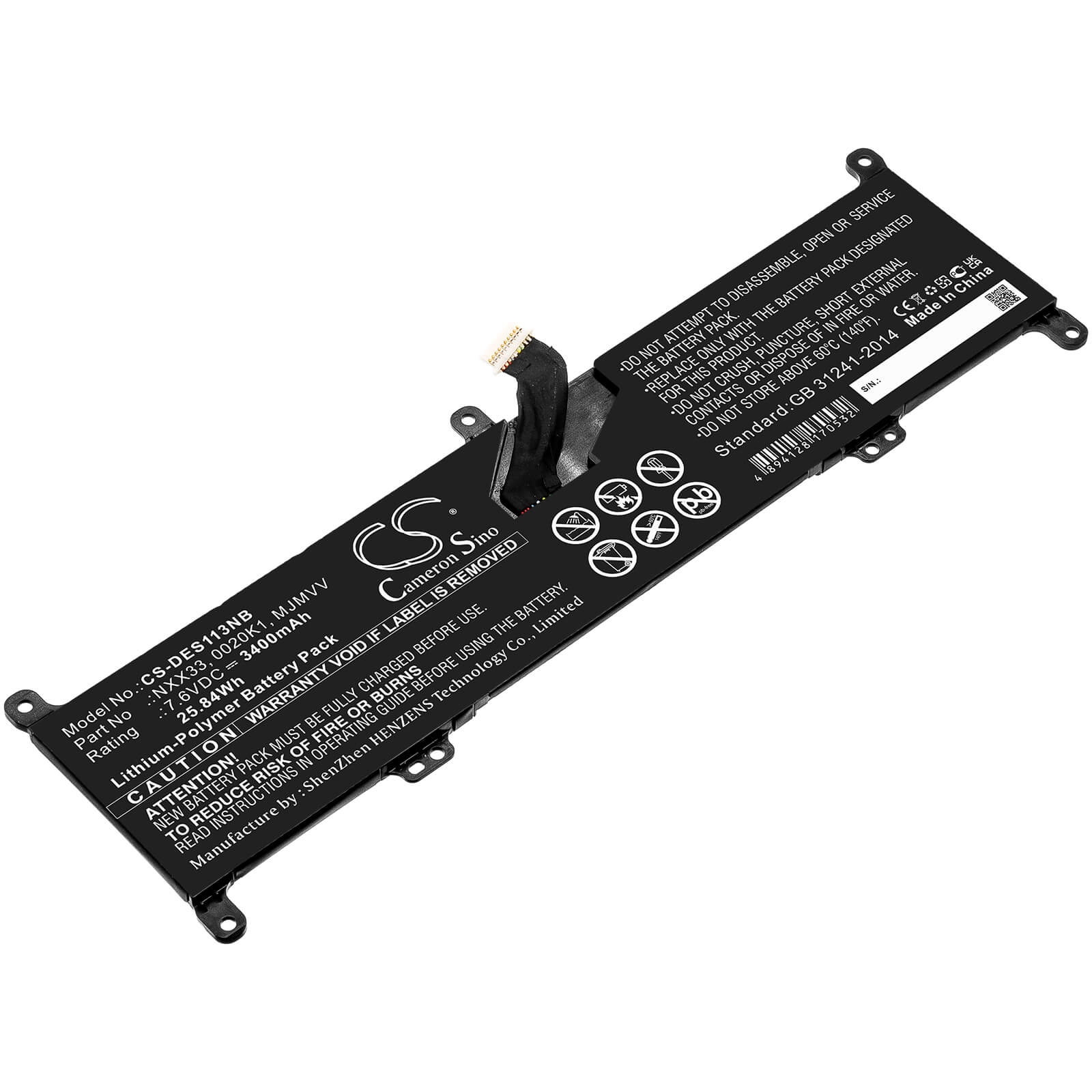 Li-ion Battery fits Dell, Inspiron 11 3195 2-in-1 7.6V, 3400mAh Notebook & Laptop Cameron Sino Technology Limited