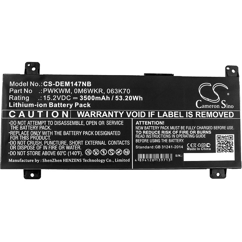 Li-ion Battery fits Dell, inspiron 14 7000, inspiron 14 7466, inspiron 14 7467 15.2V, 3500mAh Notebook & Laptop Cameron Sino Technology Limited