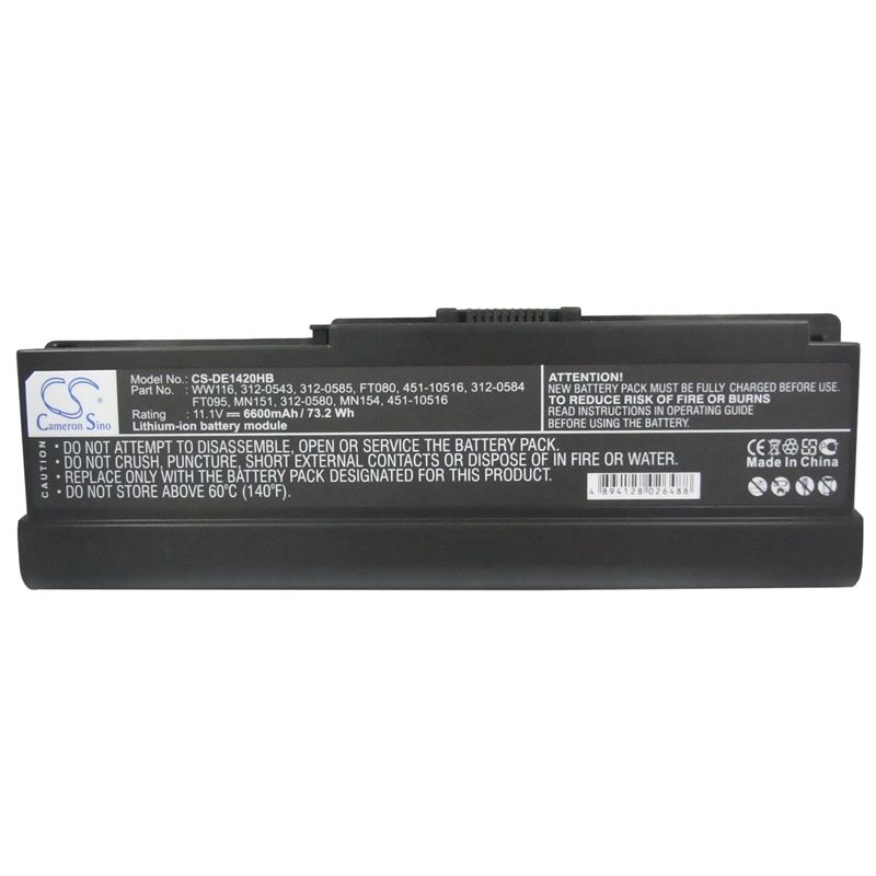Li-ion Battery fits Dell, inspiron 1420, vostro 1400 11.1V, 6600mAh Notebook & Laptop Cameron Sino Technology Limited