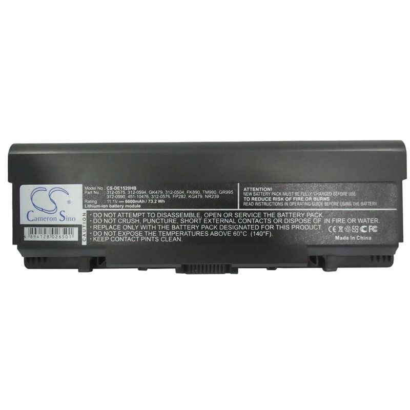 Li-ion Battery fits Dell, inspiron 1520, inspiron 1521, inspiron 1720 11.1V, 6600mAh Notebook & Laptop Cameron Sino Technology Limited