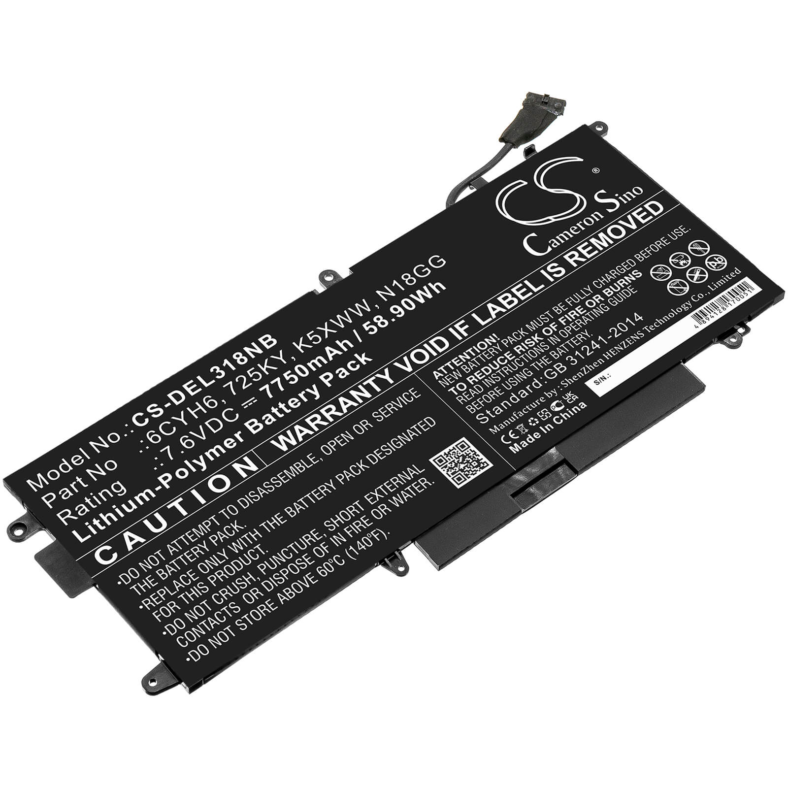 Li-ion Battery fits Dell, Latitude 12 5289, Latitude 5289, Latitude E5289 7.6V, 7750mAh Notebook & Laptop Cameron Sino Technology Limited