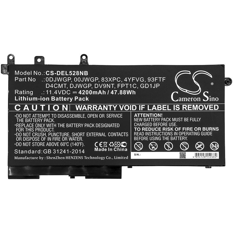 Li-ion Battery fits Dell, Latitude 12 5290, Latitude 5280 11.4V, 4200mAh Notebook & Laptop Cameron Sino Technology Limited