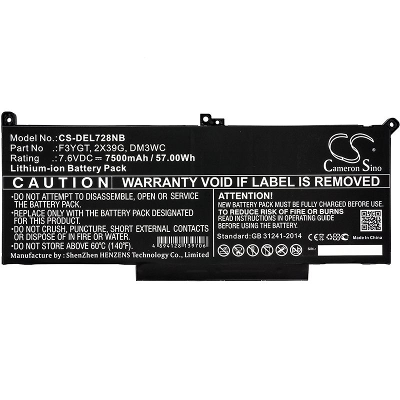 Li-ion Battery Fits Dell, Latitude 12 7000, Latitude 12 7290, Latitude 13 7000 7390 7.6v, 7500mah Notebook & Laptop Cameron Sino Technology Limited
