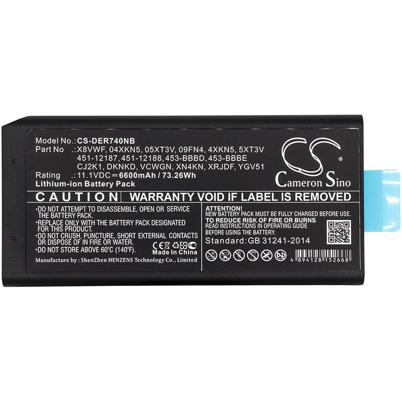 Li-ion Battery fits Dell, Latitude 12 7204, Latitude 14 7404 11.1V, 6600mAh Notebook & Laptop Cameron Sino Technology Limited