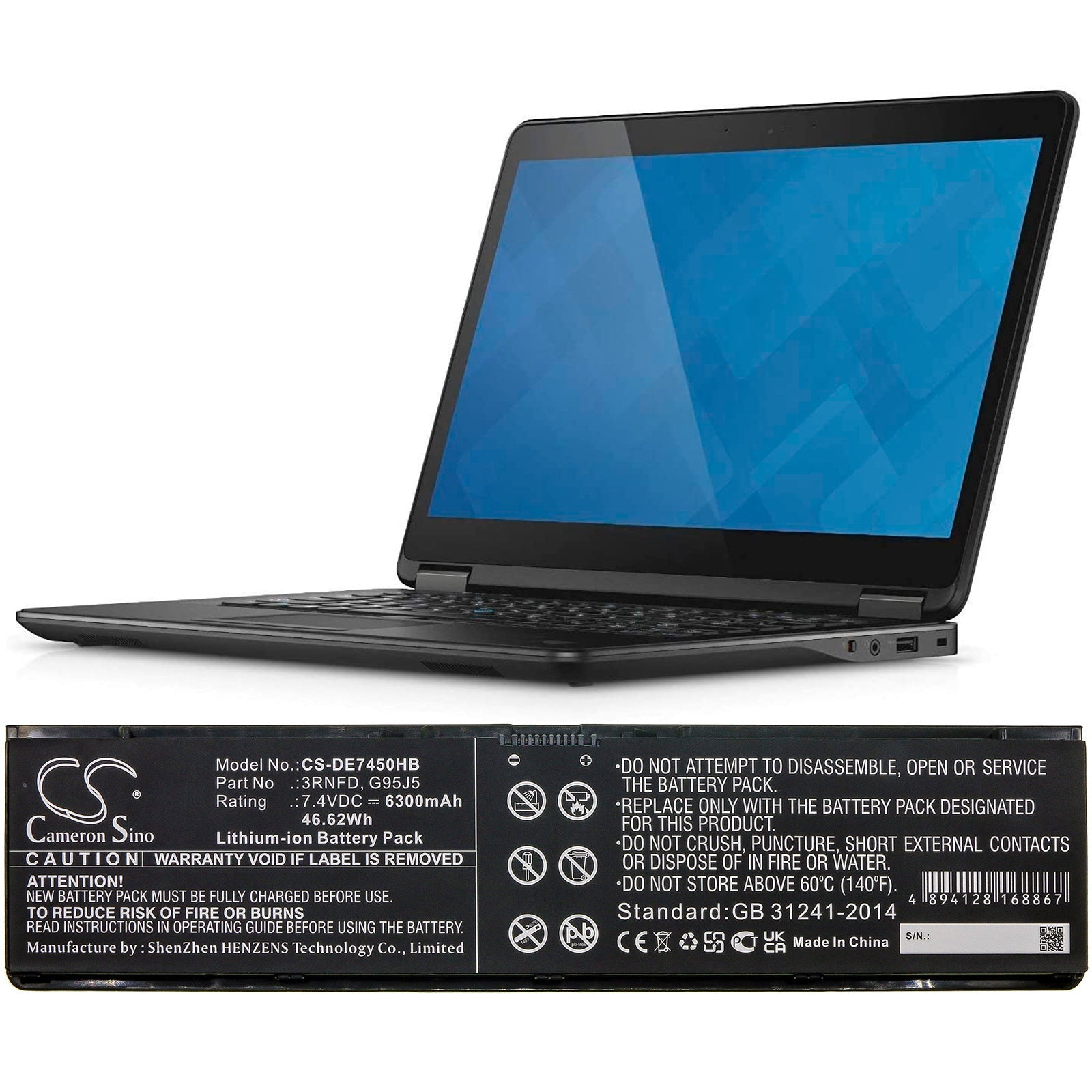 Li-ion Battery fits Dell, Latitude E7250, Latitude E7440, Latitude E7450 11.1V, 6300mAh Notebook & Laptop Cameron Sino Technology Limited