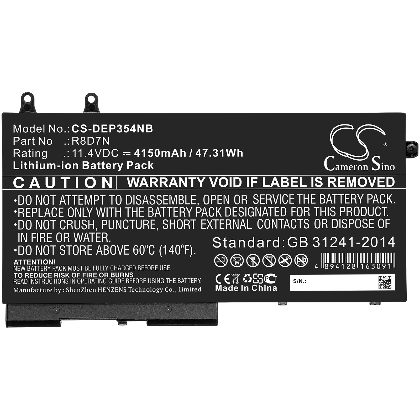 Li-ion Battery fits Dell, Precision 15 3540 11.4V, 4150mAh Notebook & Laptop Cameron Sino Technology Limited