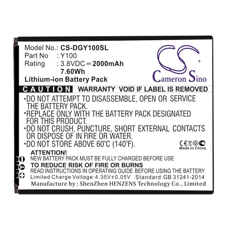 Li-ion Battery fits Doogee, valencia 2, y100, y100 pro 3.8V, 2000mAh Mobile & SmartPhone Cameron Sino Technology Limited