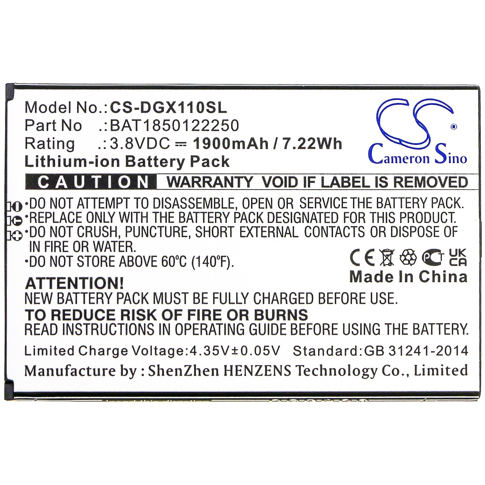 Li-ion Battery fits Doogee, X11 3.8V, 1900mAh Mobile & SmartPhone Cameron Sino Technology Limited