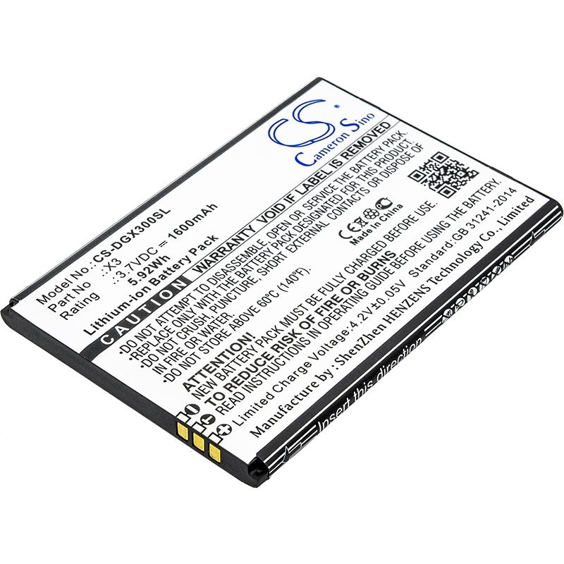 Li-ion Battery fits Doogee, x3 3.7V, 1600mAh Mobile & SmartPhone Cameron Sino Technology Limited