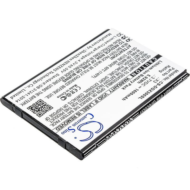 Li-ion Battery fits Doogee, x3 3.7V, 1600mAh Mobile & SmartPhone Cameron Sino Technology Limited