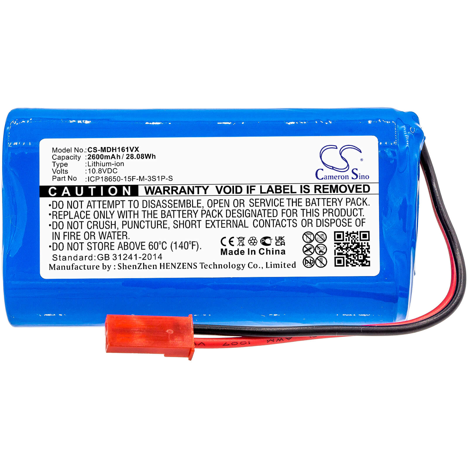 Li-ion Battery fits Easyhome, Sr3001 10.8V, 2600mAh / 28.08Wh Vacuum Cameron Sino Technology Limited