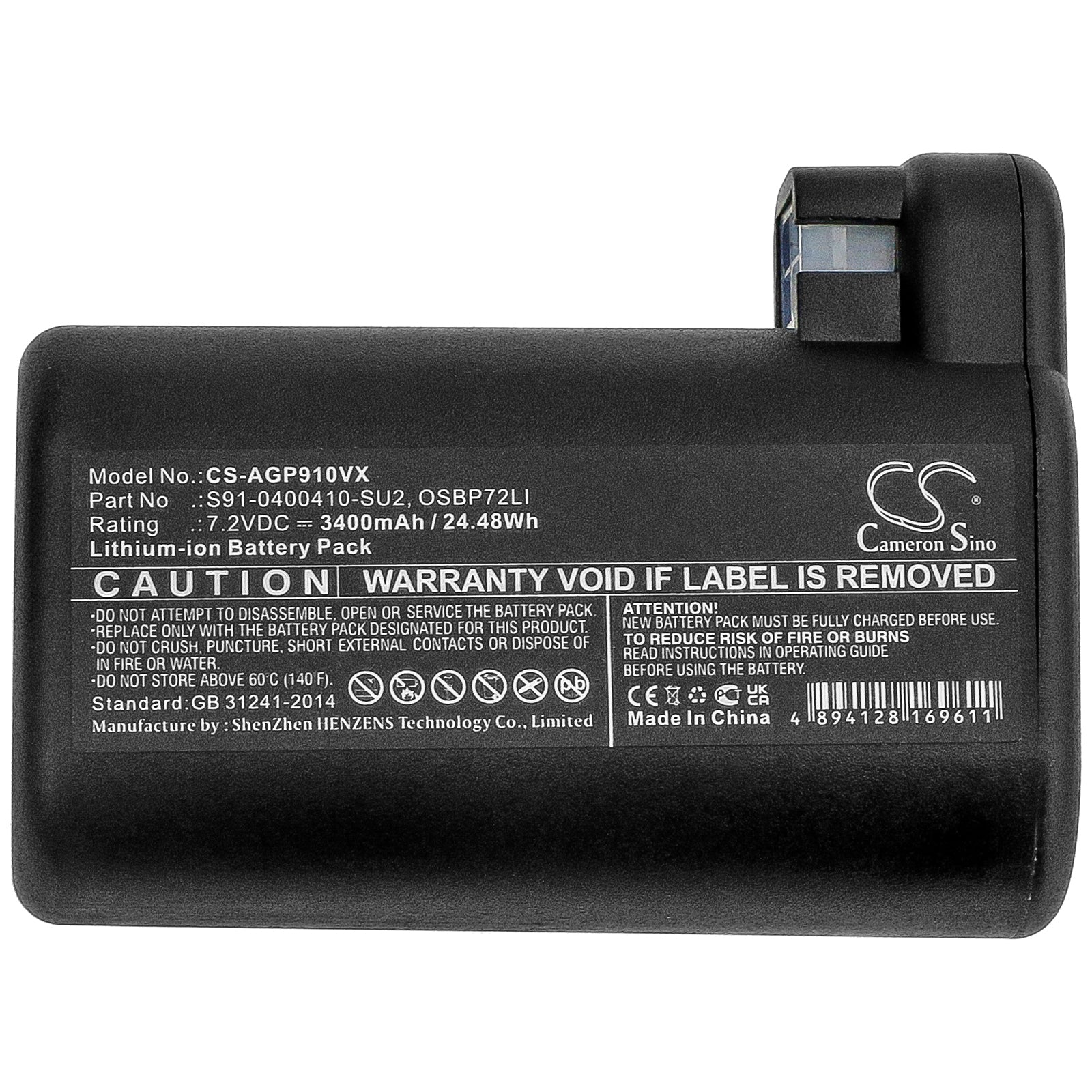 Li-ion Battery fits Electrolux, 900257877, 900257983, 900258192 7.2V, 3400mAh Vacuum Cameron Sino Technology Limited
