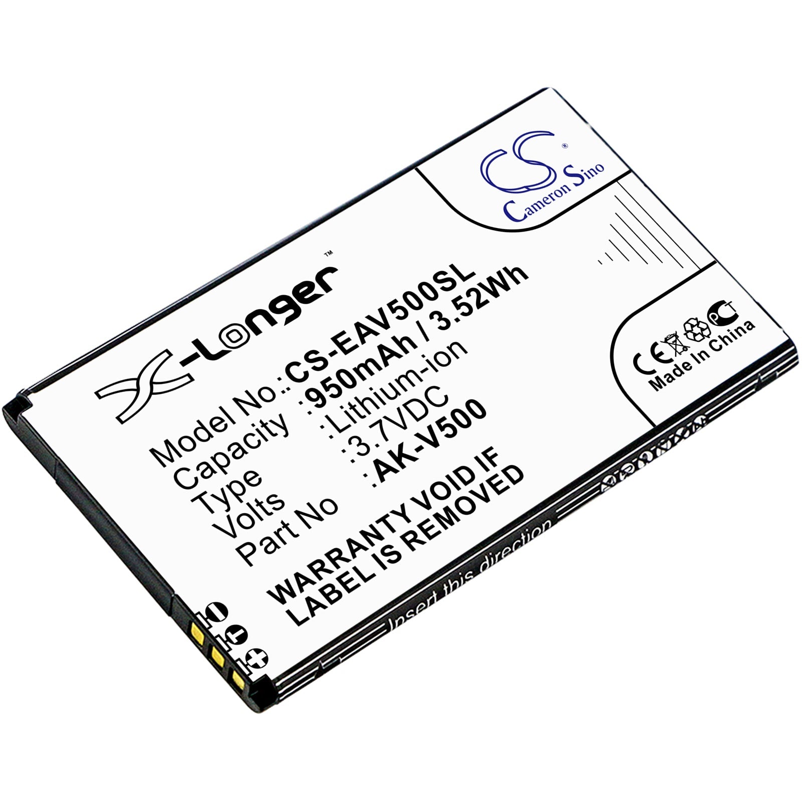 Li-ion Battery fits Emporia, Prime 3.7V, 950mAh Mobile & SmartPhone Cameron Sino Technology Limited