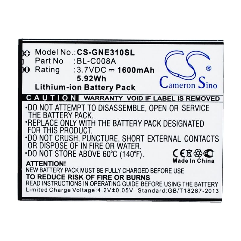 Li-ion Battery fits Fly, iq4410, gionee, e3 3.7V, 1600mAh Mobile & SmartPhone Cameron Sino Technology Limited