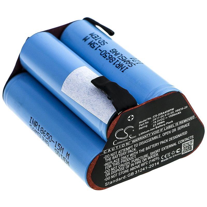 Li-ion Battery fits Gardena, 02417-20, Accucut 400li 18.0V, 1500mAh Gardening Tools Cameron Sino Technology Limited