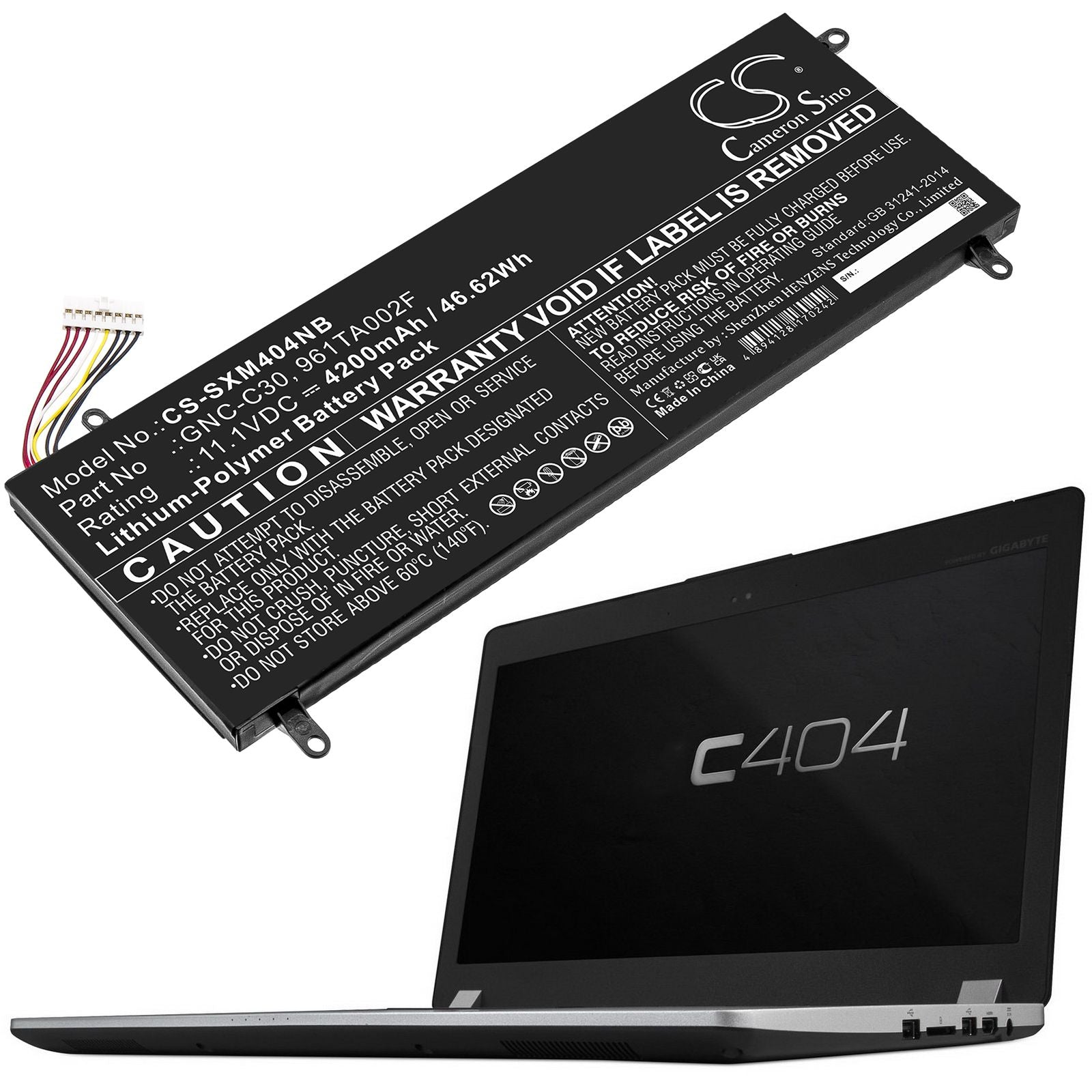 Li-ion Battery fits Gigabyte, P34g V1, P34g V2, P34g-cf1 11.1V, 4200mAh Notebook & Laptop Cameron Sino Technology Limited