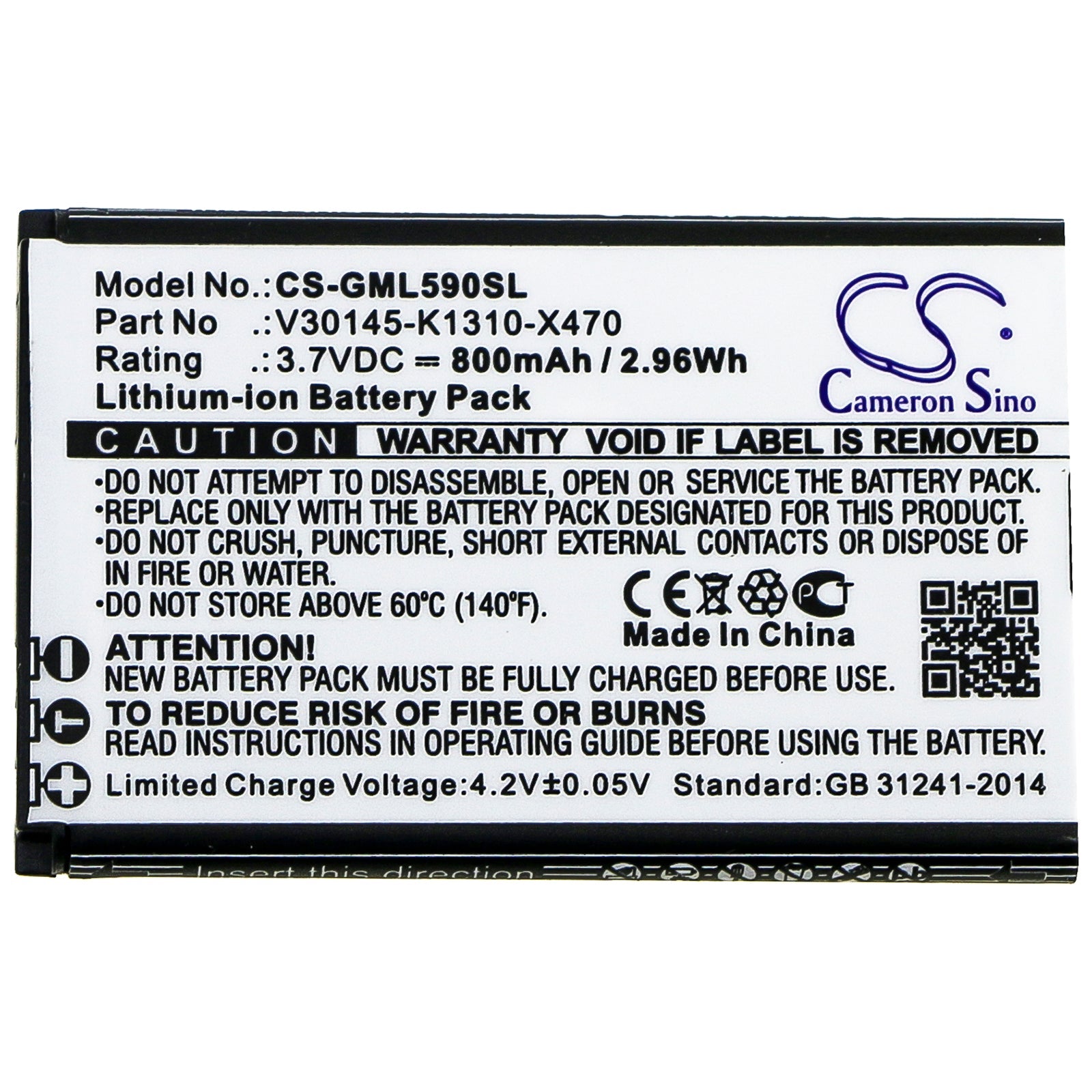 Li-ion Battery fits Gigaset, Gl590 3.7V, 800mAh Mobile & SmartPhone Cameron Sino Technology Limited