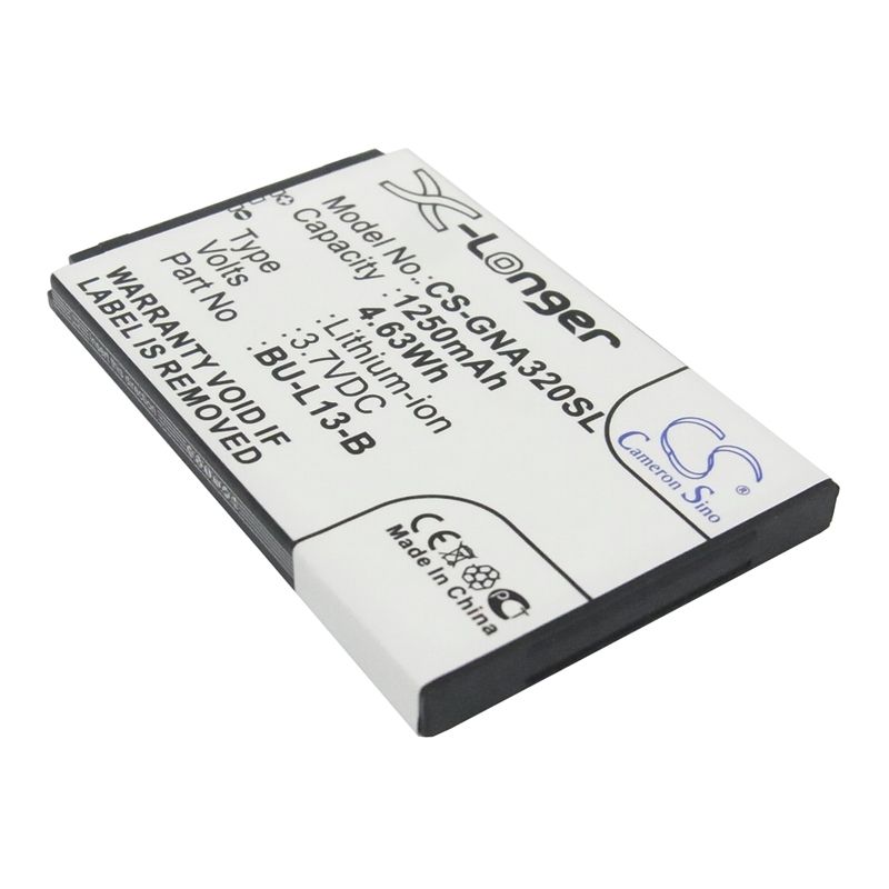 Li-ion Battery Fits Gionee, A320, A350, W360 3.7v, 1250mah Mobile & SmartPhone Cameron Sino Technology Limited