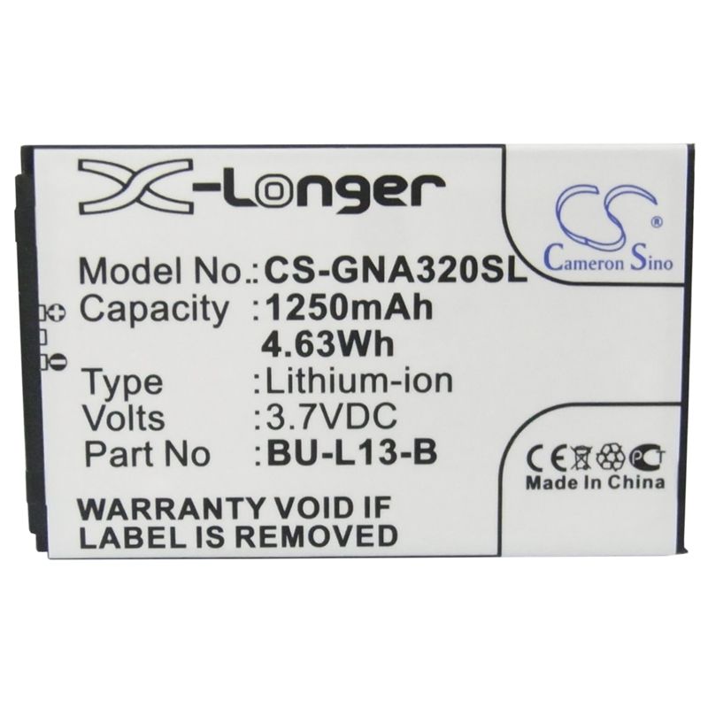Li-ion Battery Fits Gionee, A320, A350, W360 3.7v, 1250mah Mobile & SmartPhone Cameron Sino Technology Limited (Suspended)