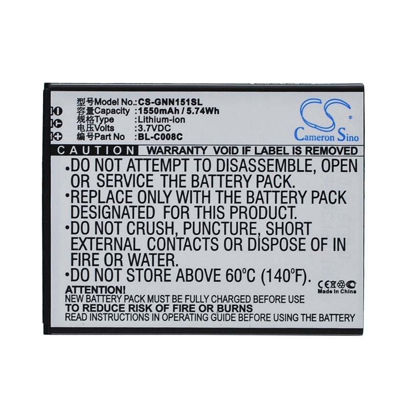 Li-ion Battery fits Gionee, gn151 3.7V, 1550mAh Mobile & SmartPhone Cameron Sino Technology Limited