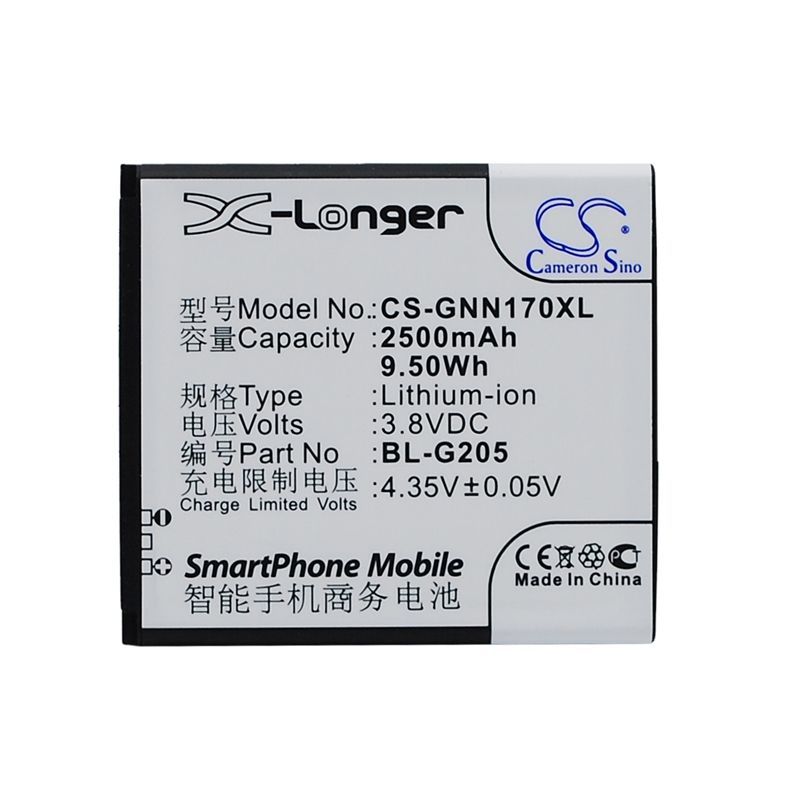 Li-ion Battery fits Gionee, gn170 3.8V, 2500mAh Mobile & SmartPhone Cameron Sino Technology Limited