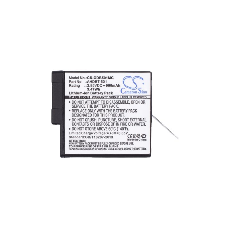 Li-ion Battery fits Gopro, 601-10197-00, Aabat-001, Aabat-001-as 3.85V, 900mAh Camera Cameron Sino Technology Limited
