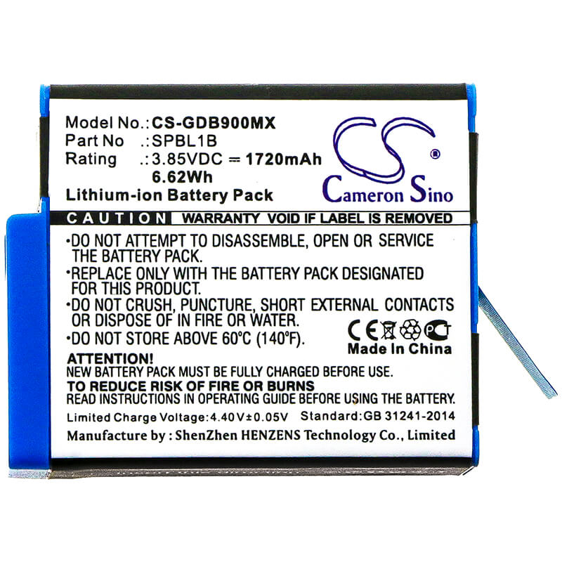 Li-ion Battery fits Gopro, Ahdbt-901, Gopro 9 3.85V, 1720mAh Camera Cameron Sino Technology Limited